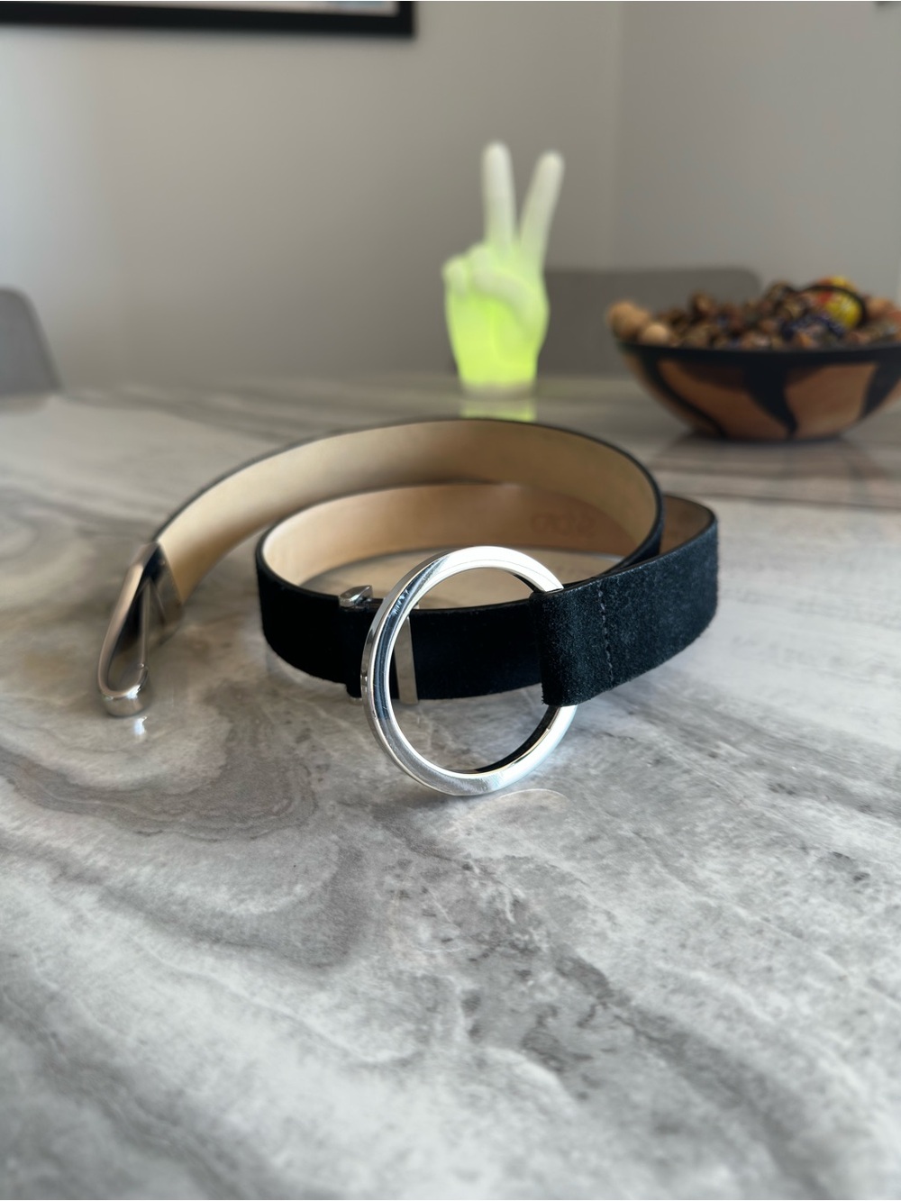 CACHÉ Black Genuine Suede Italian Leather O-Ring Hook Belt